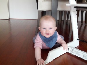 Lille frøken fræk udforsker stole og bordben